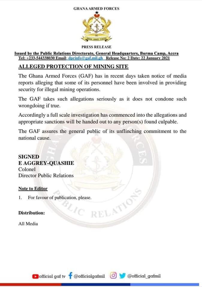 army statement on galamsey