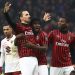 MILAN, ITALY - JANUARY 28:  Zlatan Ibrahimovic (L) of AC Milan celebrates his goal with his team-mates Franck Kessie (C) and Rafael Leao (R) during the Coppa Italia Quarter Final match between AC Milan and Torino at San Siro on January 28, 2020 in Milan, Italy.  (Photo by Marco Luzzani/Getty Images)