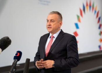 FILED - Czech Minister of Industry and Trade Jozef Sikela speaks to media, ahead of the European Union Energy Ministers Informal meeting in Prague. Photo: -/European Council/dpa - ATTENTION: editorial use only and only if the credit mentioned above is referenced in full