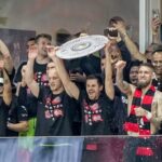 Bayer Leverkusen celebrates their first ever Bundesliga title