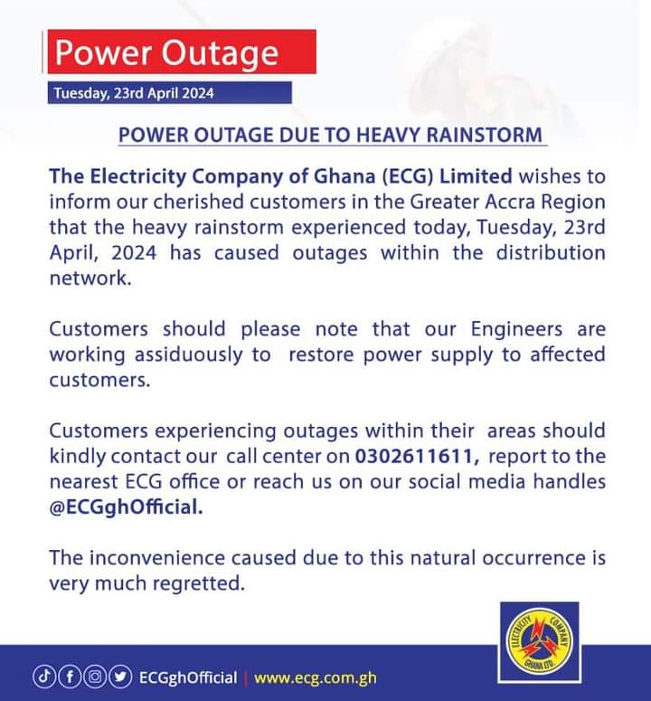 ECG statement explaining causes of power outages in Accra