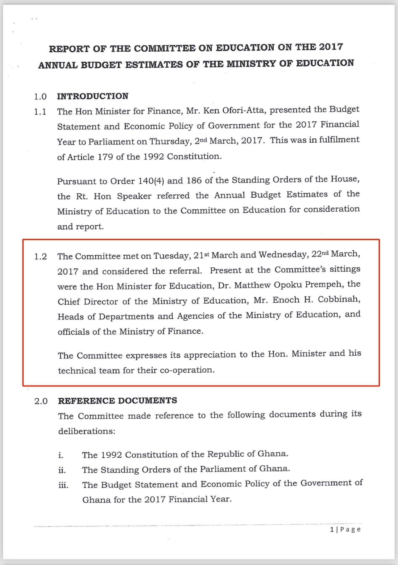 Report of the Parliamentary Committee on Education