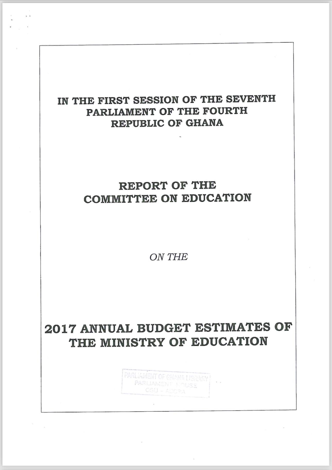 Report of the Parliamentary Committee on Education