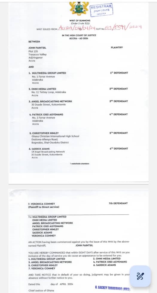 The writ filed by John Paintsil against Saddick Adams and others