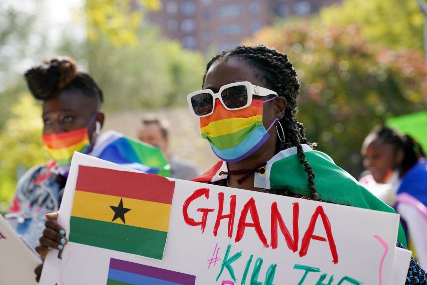 Protestors march against the anti-LGBTQ+ bill introduced by Ghana's Parliament