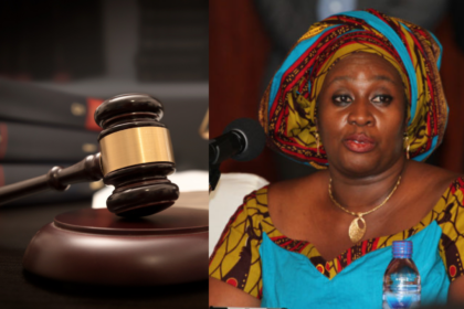 stock photo of a gavel and former MASLOC CEO Sedina Tamakloe who was sentenced to 10 years in prison following her trial in absentia