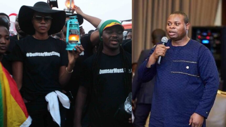 Grid of Yvonne Nelson at the DumsorMustStop demo in 2015 and Franklin Cudjoe of IMANI