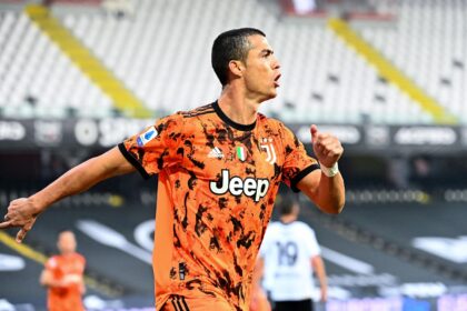 Ronaldo celebrates scoring for Juventus against Spezia