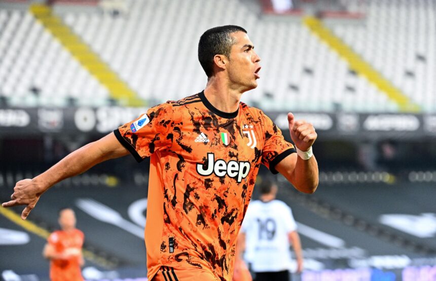 Ronaldo celebrates scoring for Juventus against Spezia