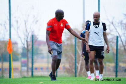 Otto Addo with Andre Ayew during team training
