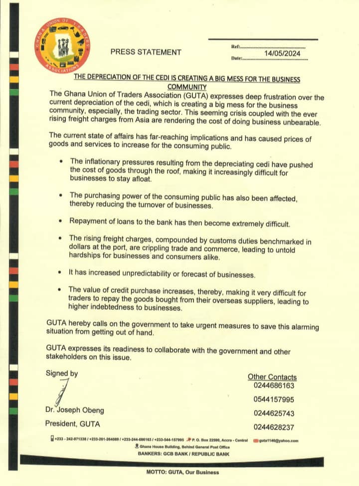 a statement by the Ghana Union of Traders Association, GUTA 