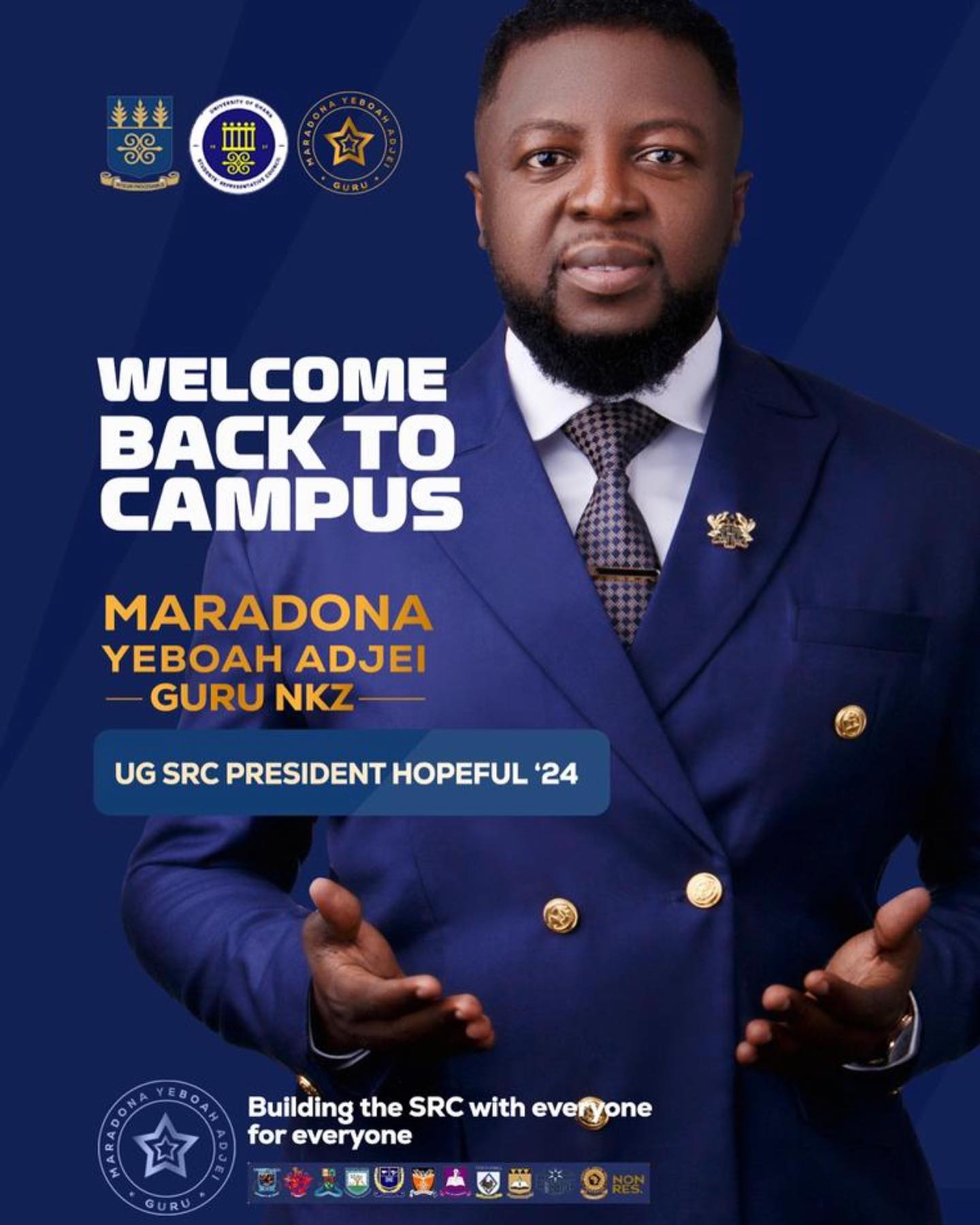 Guru NKZ campaign flyer welcoming University of Ghana students back to campus
