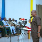 John Mahama addressing a gathering during the 3rd Annual Transformational Dialogue on Small-scale Mining at the University of Energy and Natural Resources (UENR) in Sunyani