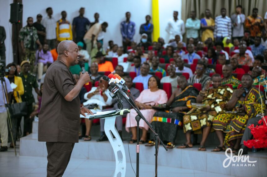 John Mahama addressing the gathering at the 3rd Annual Transformational Dialogue on Small-scale Mining at the University of Energy and Natural Resources, Sunyani