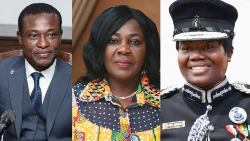 Kissi Agyebeng (Special Prosecutor), Cecilia Dapaah (former Sanitation Minister) and COP Maame Tiwaa Addo (EOCO Director)