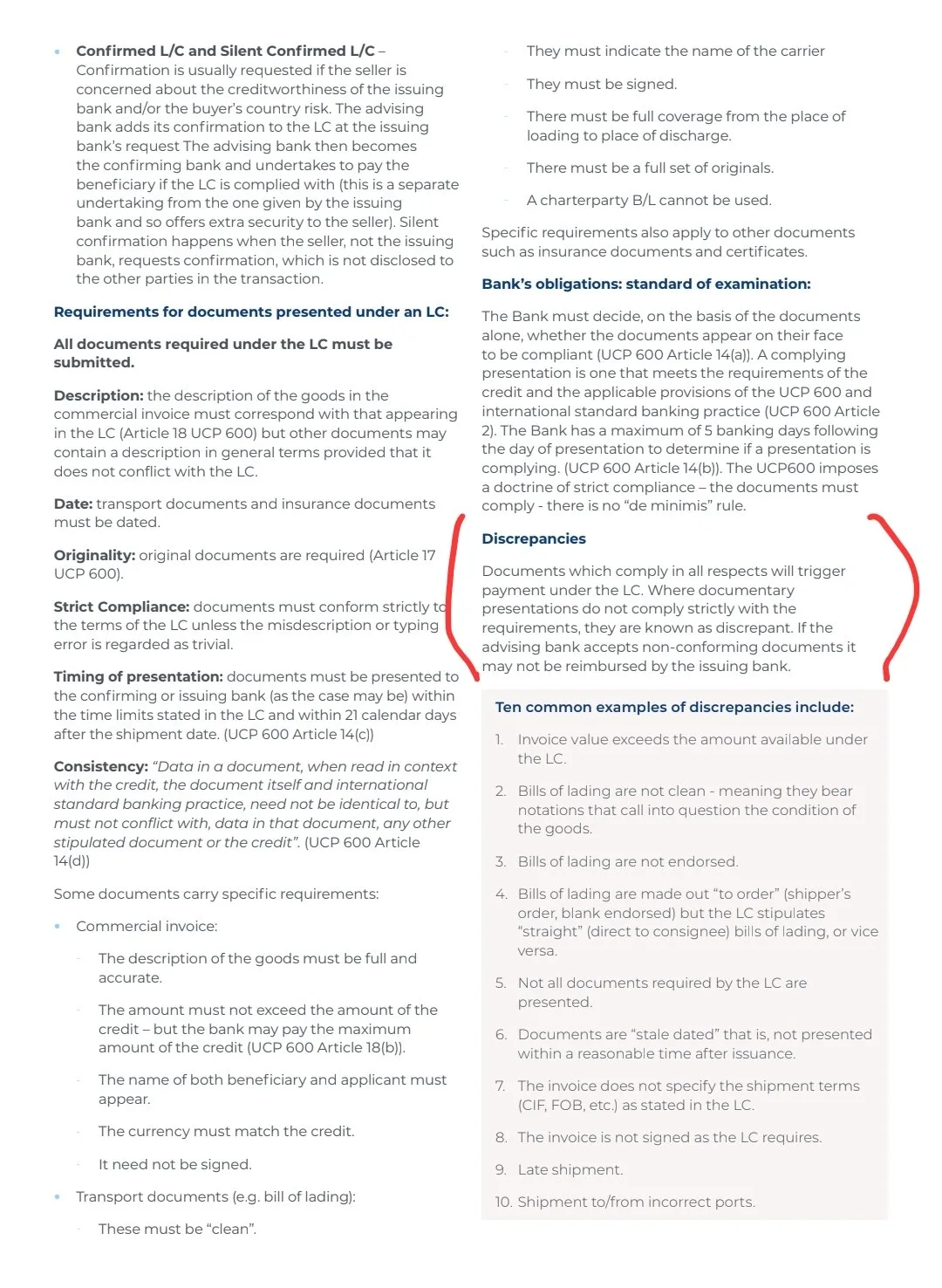 letter of credit terms of engagement