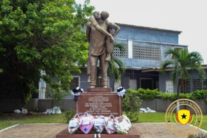 A statue at the Accra Sports Stadium marking the May 9th Disaster