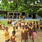 School children walking home from school