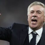 arlo Ancelotti, Manager of Real Madrid celebrates after defeating FC Bayern München during the UEFA Champions League semi-final second leg match between Real Madrid and FC Bayern München at Estadio Santiago Bernabeu on May 08, 2024 in Madrid, Spain Real Madrid coach Carlo Ancelotti celebrates after Real Madrid beat Bayern Munich in the UEFA Champions League semi-final second leg at Santiago Bernabeu on May 8, 2024