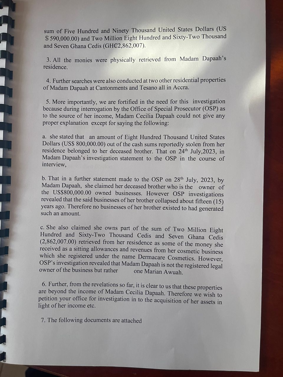 Petition to CHRAJ to investigate Cecilia Daapaah
