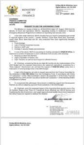 Finance Minister letter for food shortage