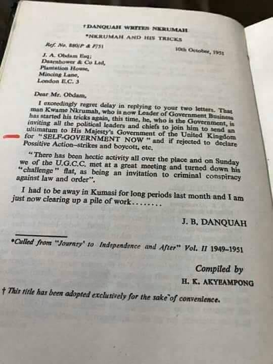 JB Danquah letter to British King on Kwame Nkrumah