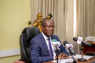 Joseph Boahen Aidoo addressing the media