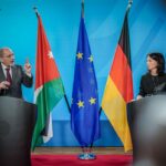 German Foreign Minister Annalena Baerbock and the Foreign Minister of Jordan, Ayman Safadi, give a press conference at the Federal Foreign Office in Berlin